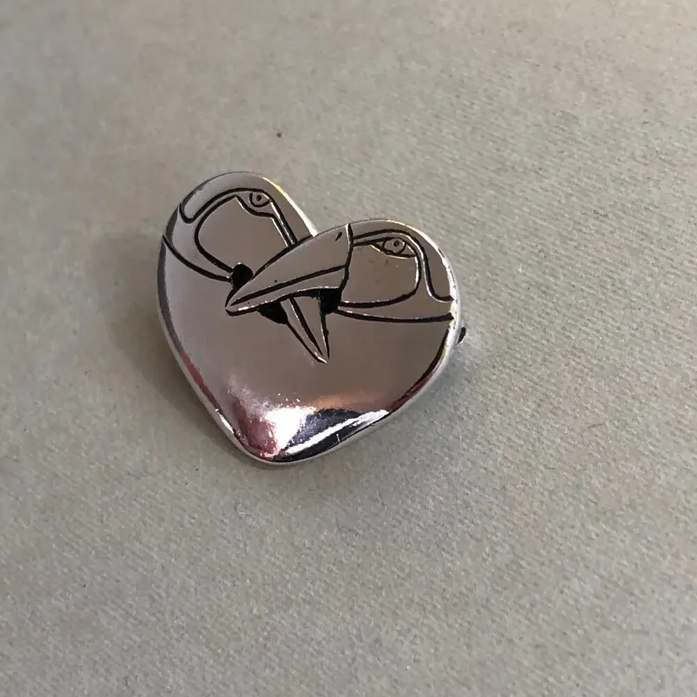 Laurel Burch Bird Heart Pin Silver Tone Retro Signed Vintage Retro Brooch